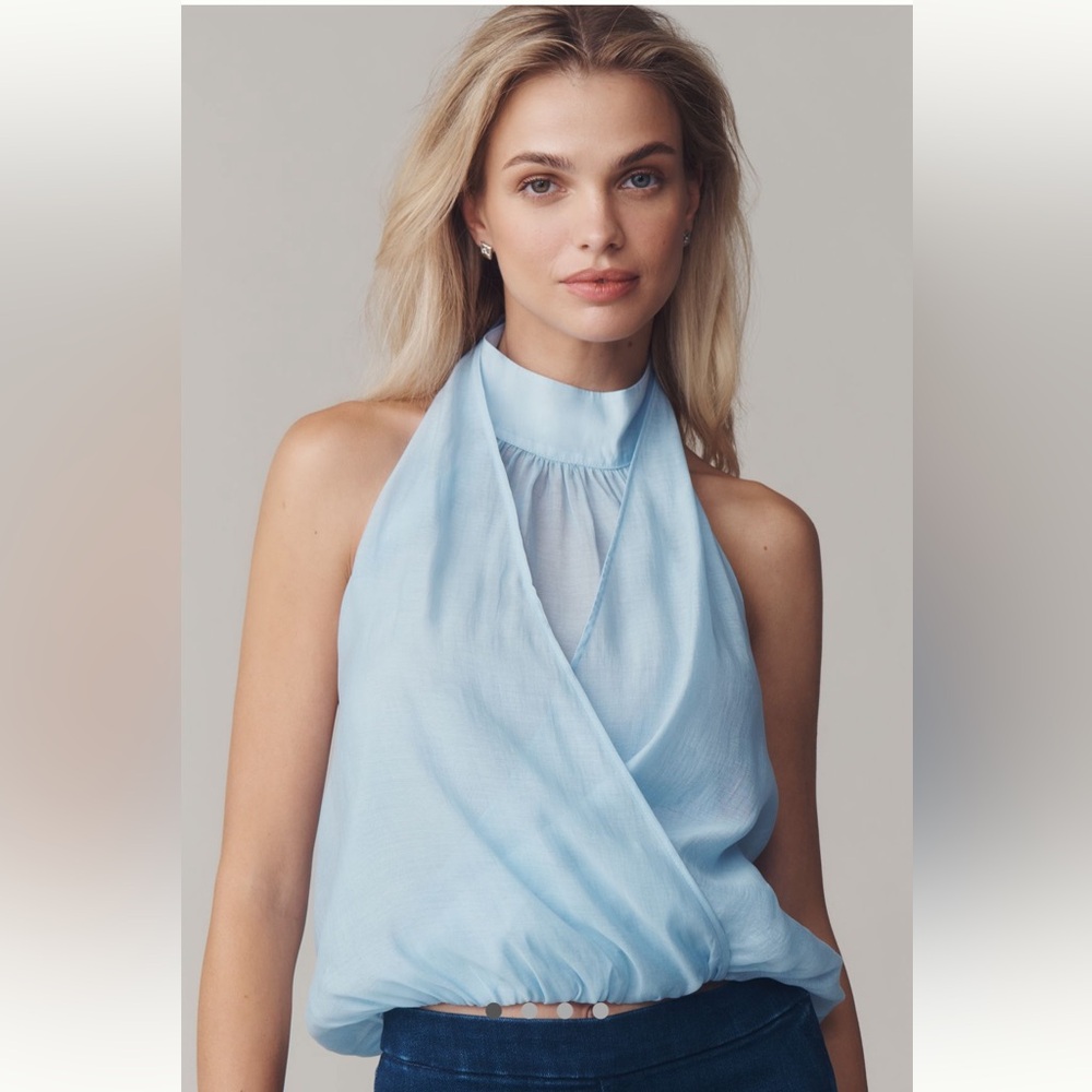 Anthropologie Layered Halter Sleeveless Top Sky Blue SZ XLG NWT Whimsical Fairy